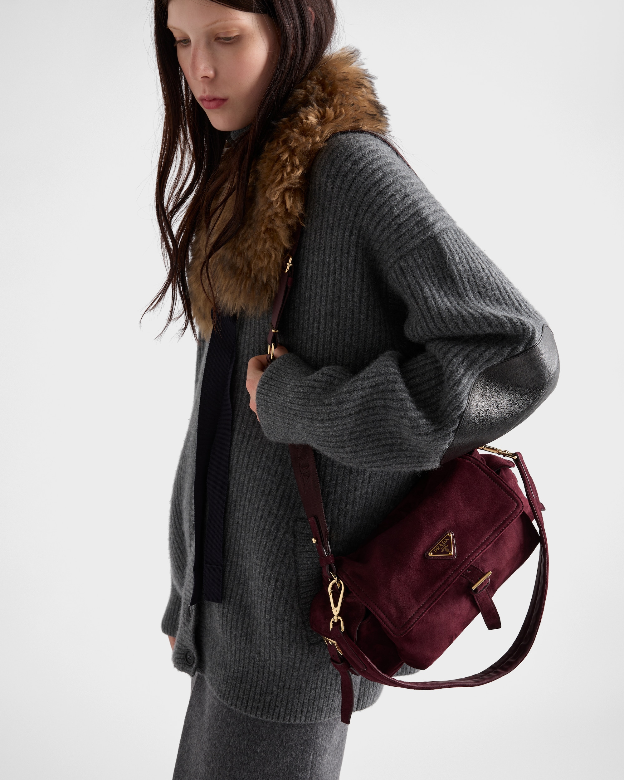 Prada Explore medium suede shoulder bag with flap - Image 7